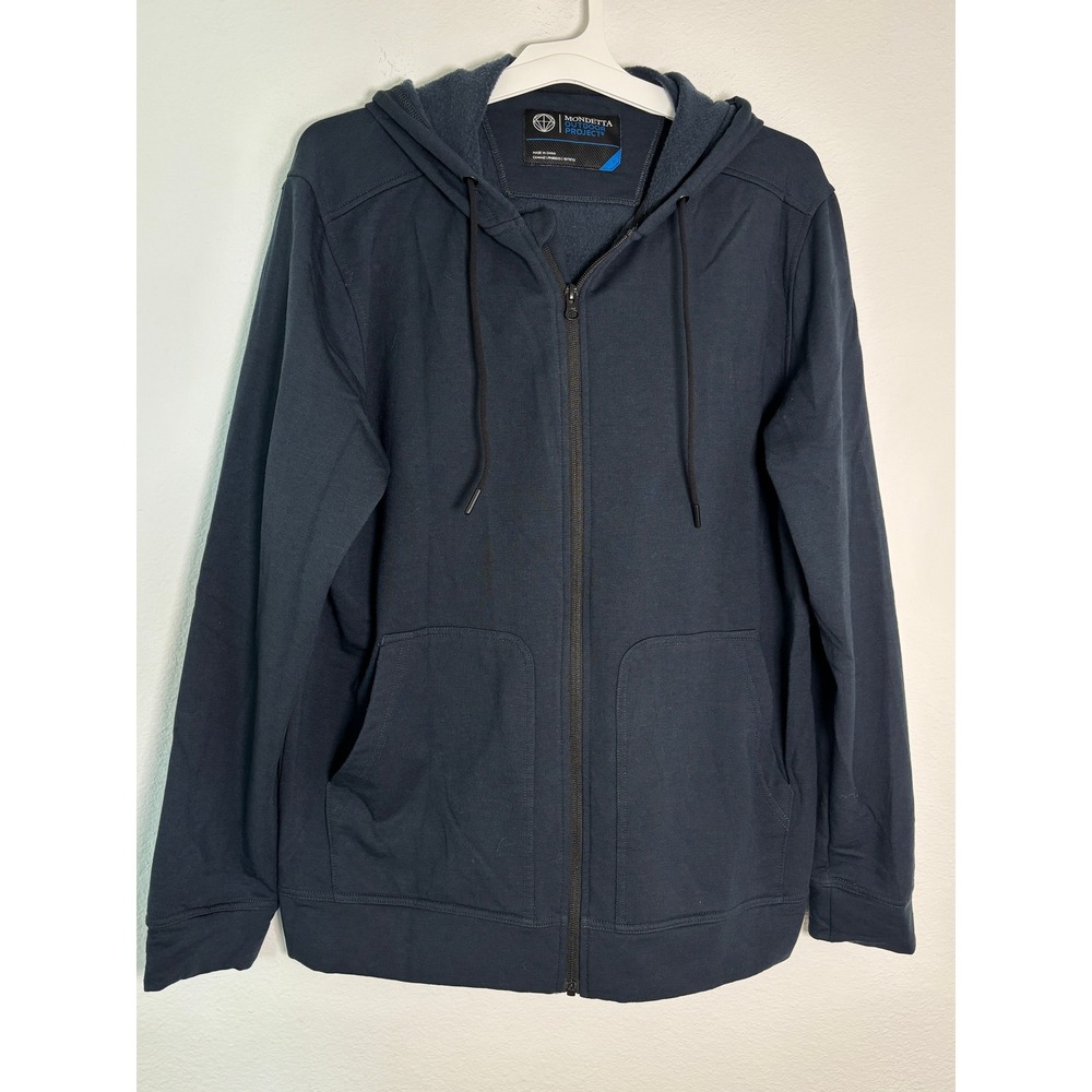 Mondetta Outdoor Project Mens Navy Blue Full Zip Fleece Hoodie Sweatshirt Large